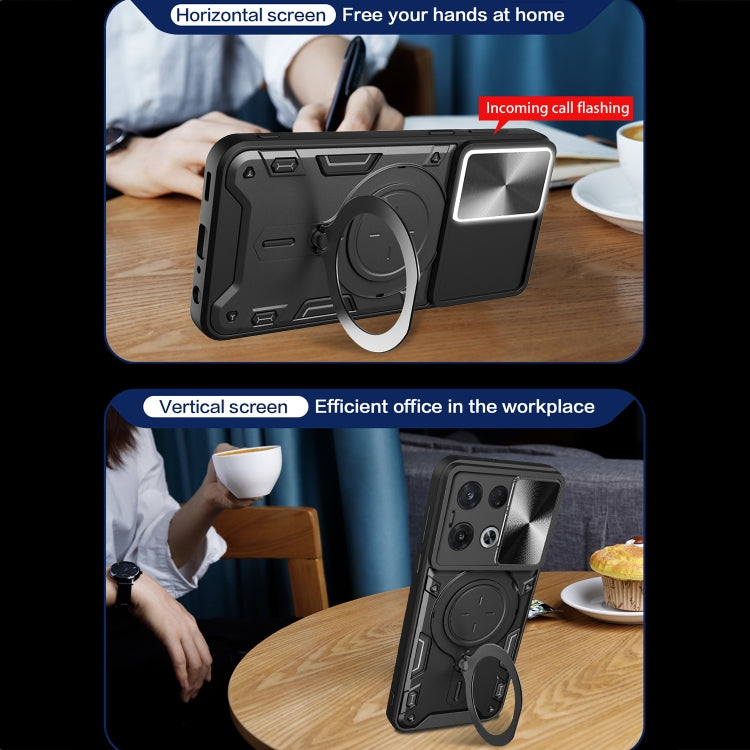 For OPPO Reno8 Pro 5G CD Texture Sliding Camshield Magnetic Holder Phone Case(Black)