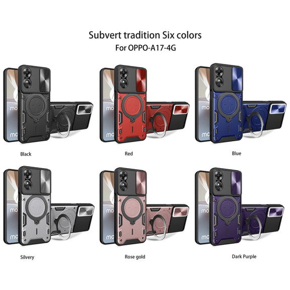 For OPPO A17 4G CD Texture Sliding Camshield Magnetic Holder Phone Case(Red)