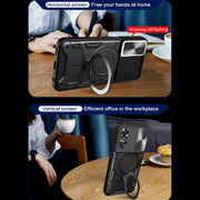 For OPPO A17 4G CD Texture Sliding Camshield Magnetic Holder Phone Case(Red)