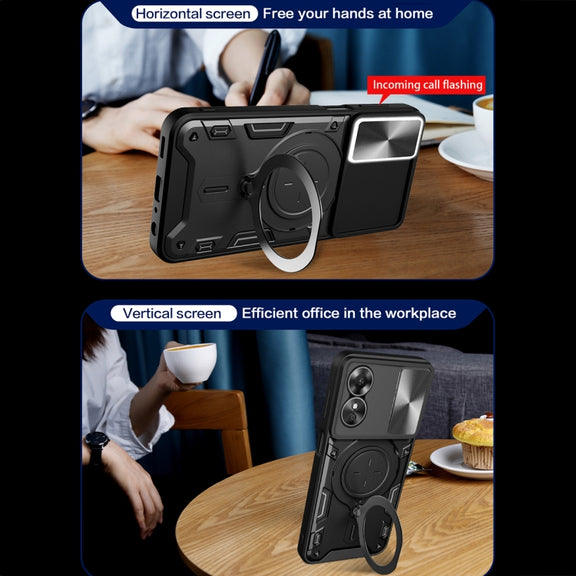 For OPPO A17 4G CD Texture Sliding Camshield Magnetic Holder Phone Case(Red)