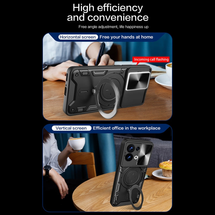 For OPPO Reno8 5G CD Texture Sliding Camshield Magnetic Holder Phone Case(Black)