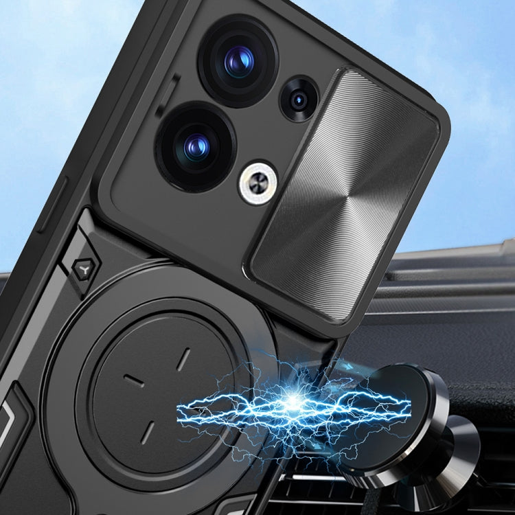 For OPPO Reno8 5G CD Texture Sliding Camshield Magnetic Holder Phone Case(Black)