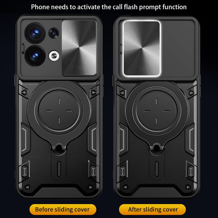 For OPPO Reno8 5G CD Texture Sliding Camshield Magnetic Holder Phone Case(Blue)