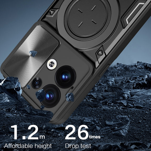 For OPPO Reno8 5G CD Texture Sliding Camshield Magnetic Holder Phone Case(Blue)