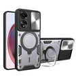 For OPPO A78 4G CD Texture Sliding Camshield Magnetic Holder Phone Case(Silver) - OPPO Cases by PMC TechLife | Online Shopping South Africa | PMC TechLife | Buy Now Pay Later Mobicred
