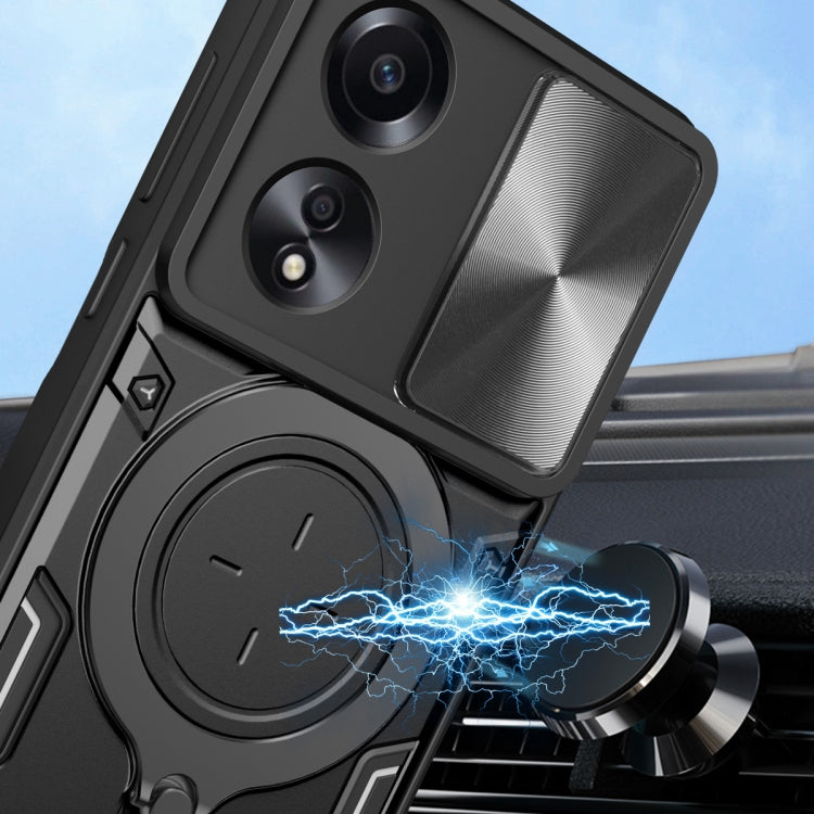 For OPPO A58 4G Global CD Texture Sliding Camshield Magnetic Holder Phone Case(Silver)