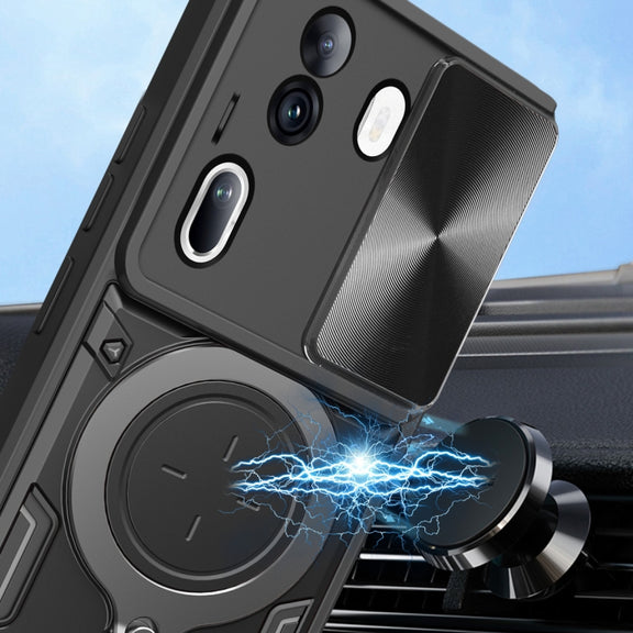 For OPPO Reno11 Pro 5G Global CD Texture Sliding Camshield Magnetic Holder Phone Case(Purple)