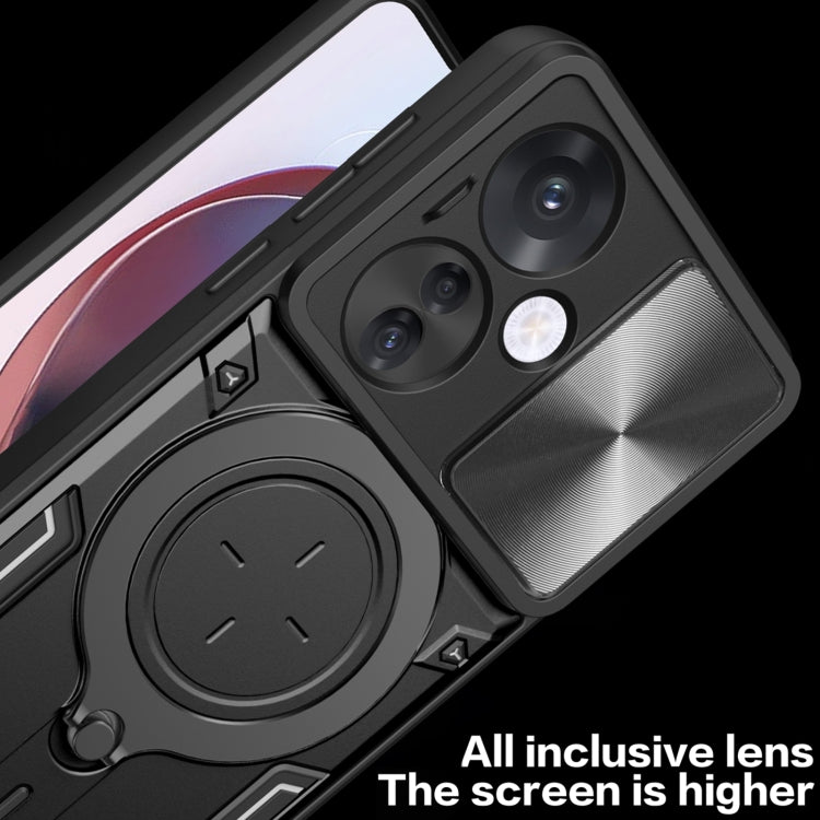 For OPPO Reno11 F 5G Global CD Texture Sliding Camshield Magnetic Holder Phone Case(Black)