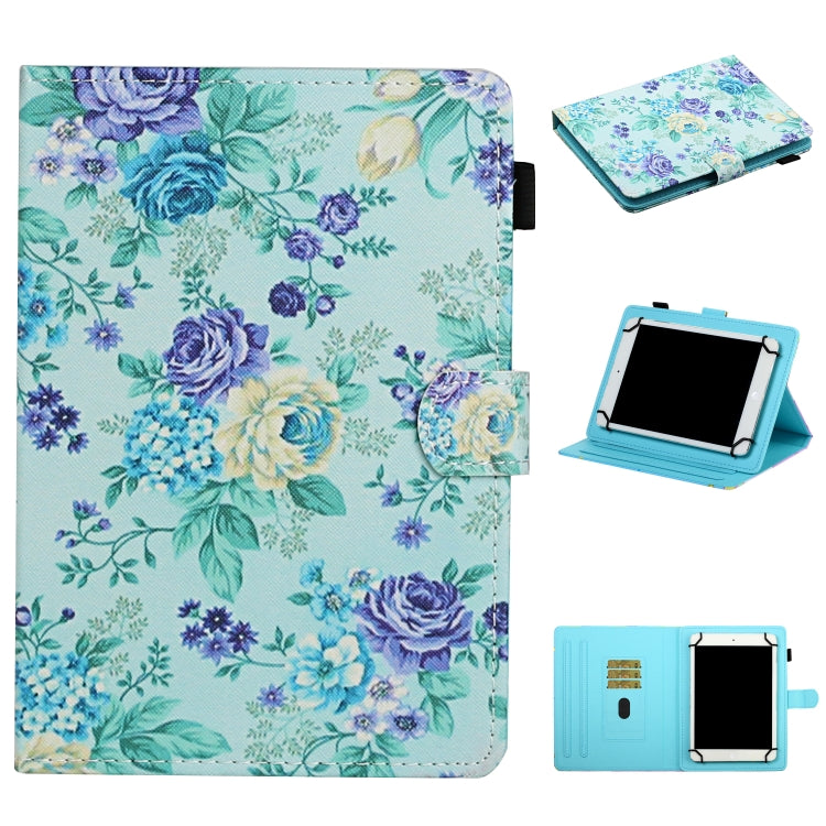 For 10 inch Universal Tablet PC Flower Pattern Horizontal Flip Leather Case with Card Slots & Holder(Purple Flower)