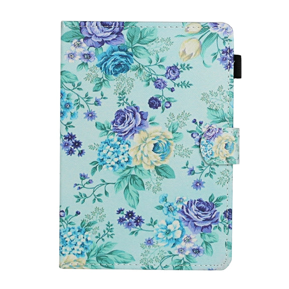 For 10 inch Universal Tablet PC Flower Pattern Horizontal Flip Leather Case with Card Slots & Holder(Purple Flower)