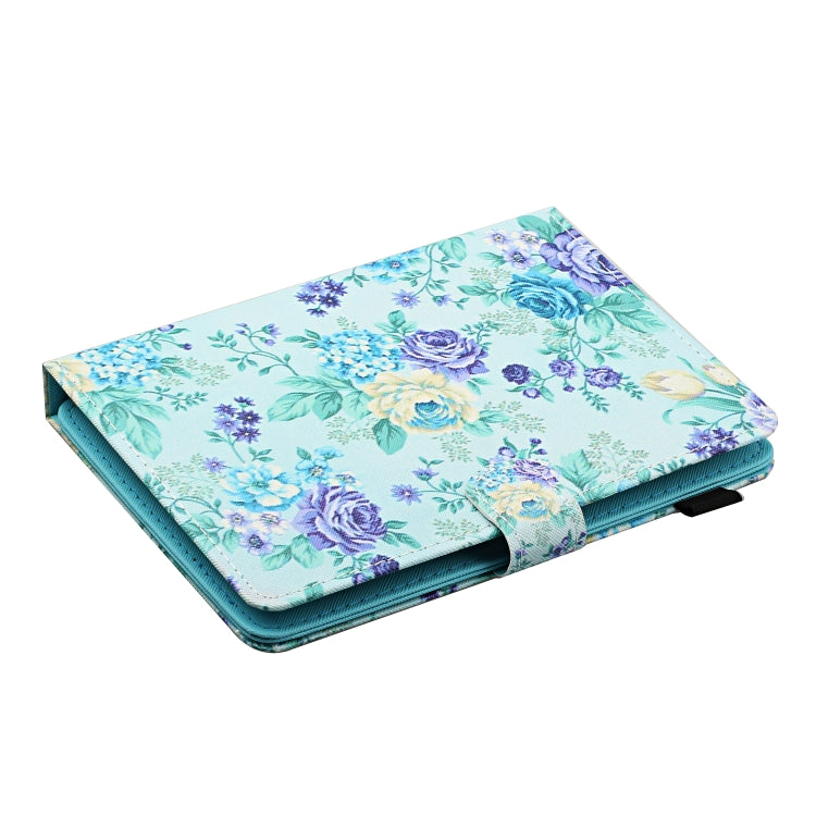For 10 inch Universal Tablet PC Flower Pattern Horizontal Flip Leather Case with Card Slots & Holder(Purple Flower)