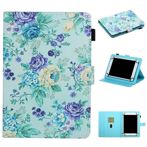 For 10 inch Universal Tablet PC Flower Pattern Horizontal Flip Leather Case with Card Slots & Holder(Purple Flower)