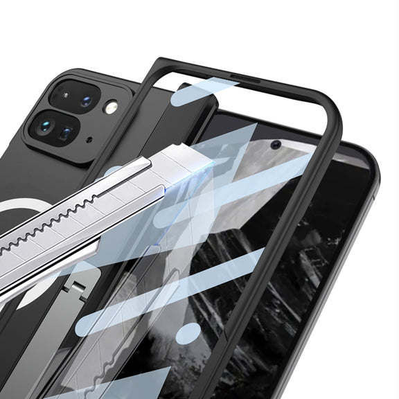 For Google Pixel 9 Pro Fold GKK Integrated Magsafe Fold Hinge Full Coverage Phone Case with Holder(Black)
