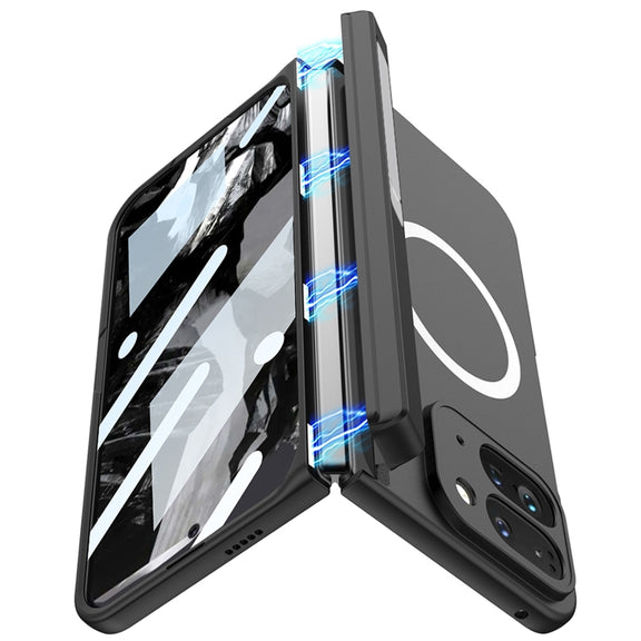 For Google Pixel 9 Pro Fold GKK Integrated Magsafe Fold Hinge Full Coverage Phone Case with Holder(Black)