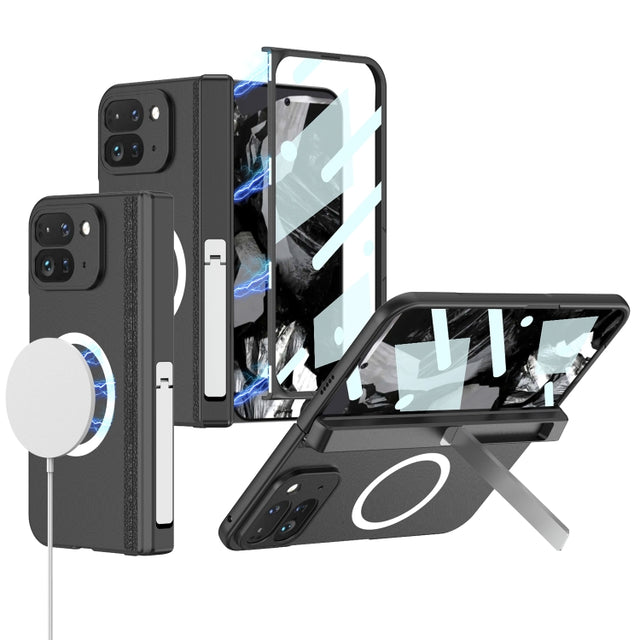 For Google Pixel 9 Pro Fold GKK Integrated Magsafe Fold Hinge Full Coverage Phone Case with Holder(Black)