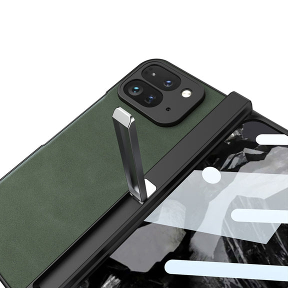For Google Pixel 9 Pro Fold GKK Integrated Frosted Fold Hinge Leather Phone Case with Holder(Black)