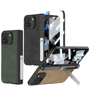 For Google Pixel 9 Pro Fold GKK Integrated Frosted Fold Hinge Leather Phone Case with Holder(Grey)