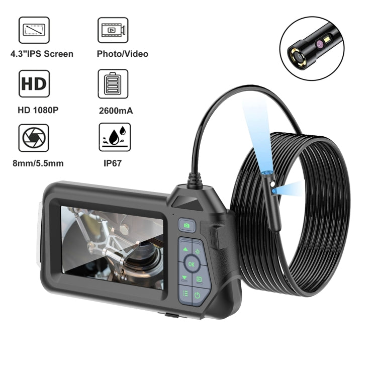 M60 4.3 inch Dual Camera with Screen Endoscope, Length:10m(8mm)