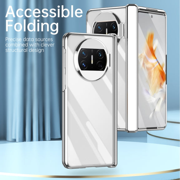 For Huawei Mate X3 Electroplating PC Folding Phone Case with Hinge(Black)