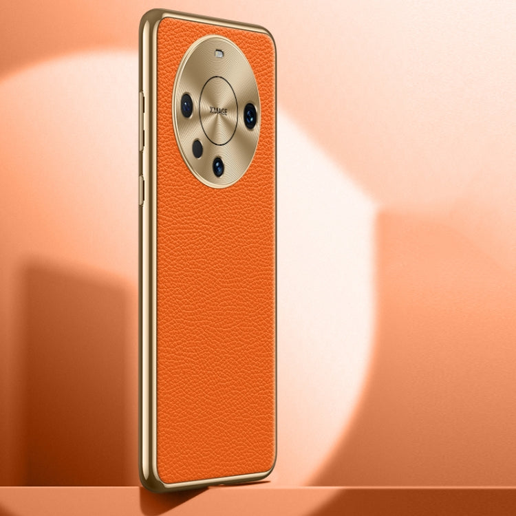 For Huawei Mate 60 Pro Litchi Texture Genuine Leather Phone Case(Orange)