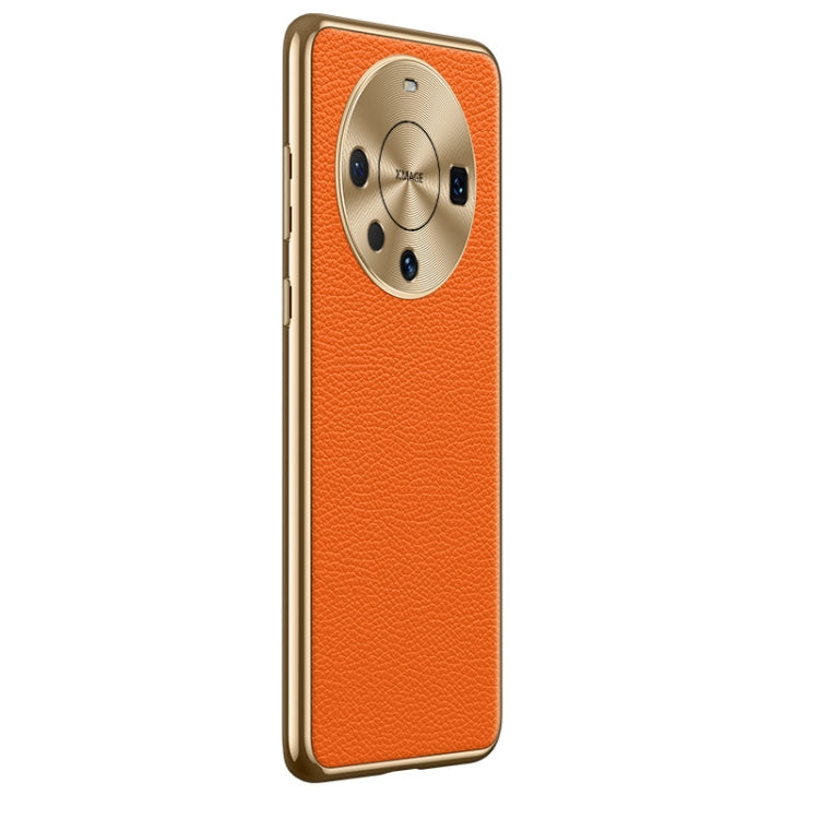 For Huawei Mate 60 Pro Litchi Texture Genuine Leather Phone Case(Orange)
