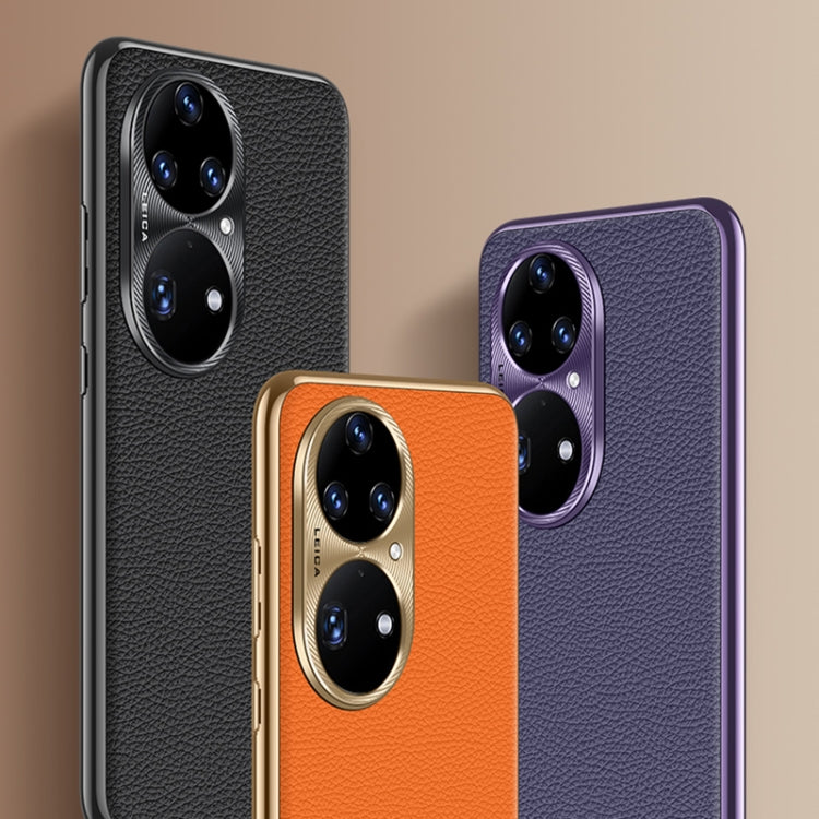 For Huawei Mate 60 Pro Litchi Texture Genuine Leather Phone Case(Orange)