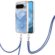 For Google Pixel 9 / 9 Pro Electroplating Marble Dual-side IMD Phone Case with Lanyard(Blue 018)
