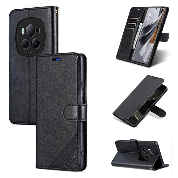 For Honor Magic6 Pro AZNS Sheepskin Texture Flip Leather Phone Case(Black)