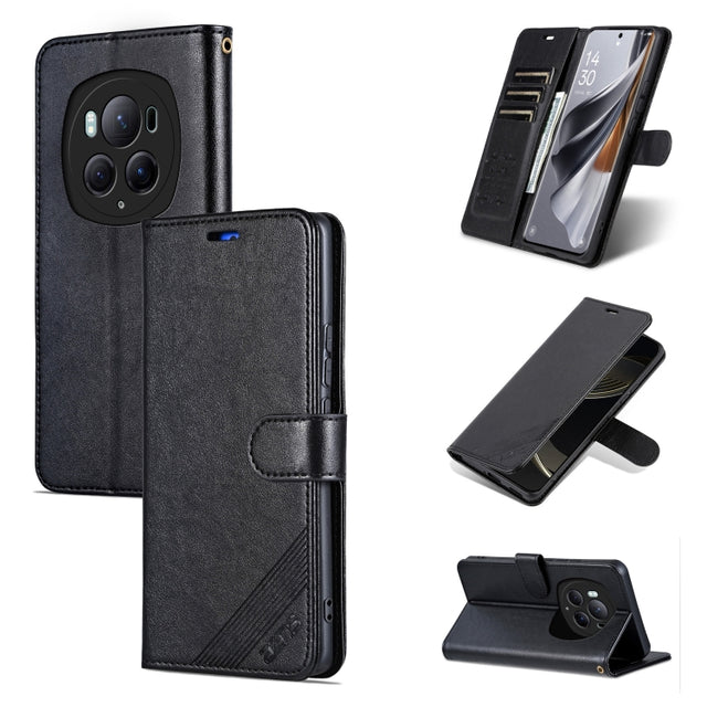 For Honor Magic6 Pro AZNS Sheepskin Texture Flip Leather Phone Case(Black)