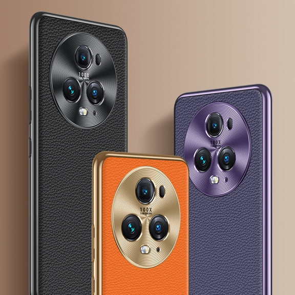 For Honor 90 Pro Litchi Texture Genuine Leather Phone Case(Purple)
