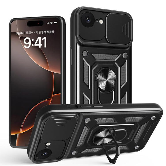 For iPhone 16e Sliding Camera Cover Design TPU+PC Phone Case(Black)