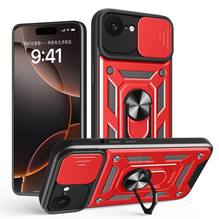 For iPhone 16e Sliding Camera Cover Design TPU+PC Phone Case(Red)