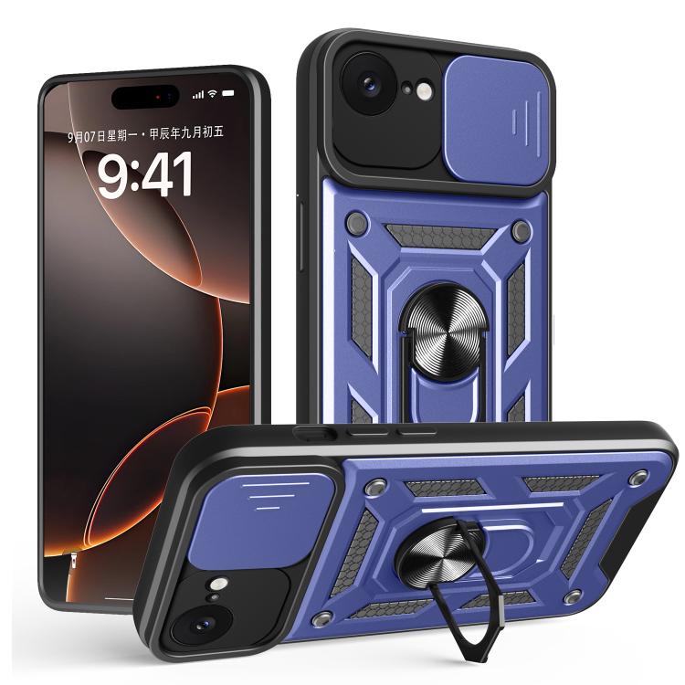 For iPhone 16e Sliding Camera Cover Design TPU+PC Phone Case(Blue)