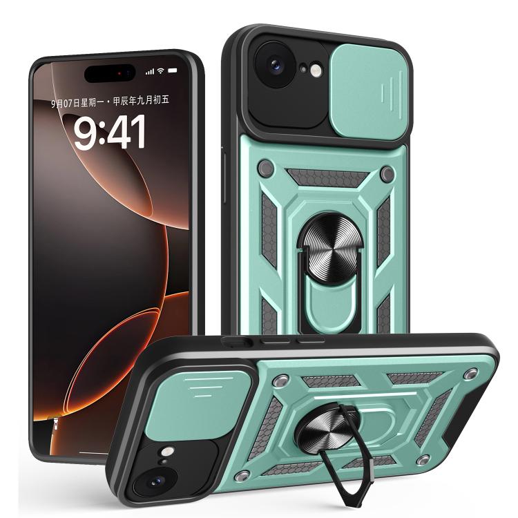 For iPhone 16e Sliding Camera Cover Design TPU+PC Phone Case(Green)