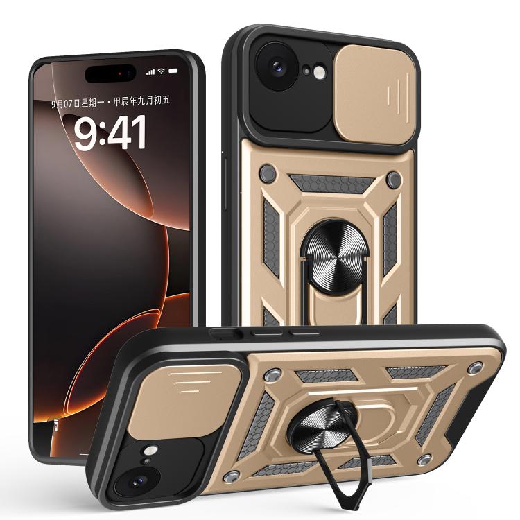 For iPhone 16e Sliding Camera Cover Design TPU+PC Phone Case(Gold)