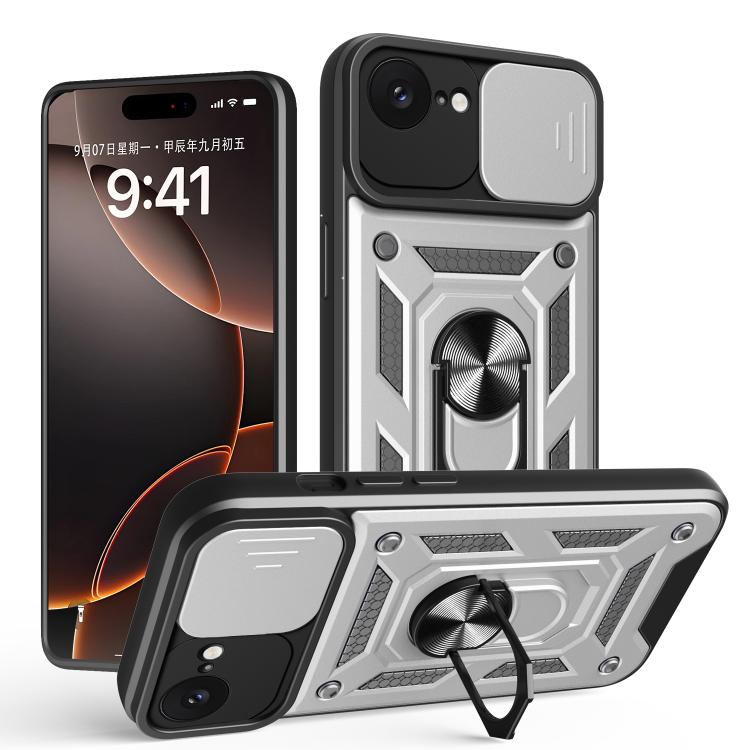 For iPhone 16e Sliding Camera Cover Design TPU+PC Phone Case(Silver)
