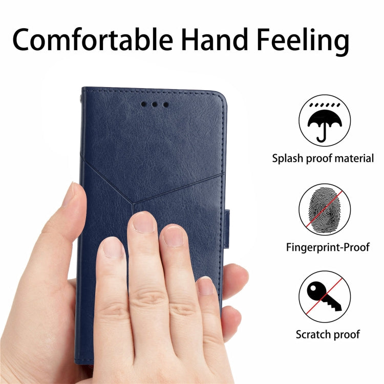 For iPhone SE 2024 HT01 Y-shaped Pattern Flip Leather Phone Case(Blue)