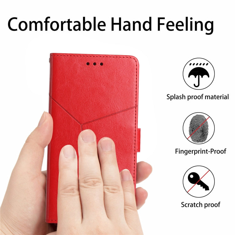 For iPhone 16 Plus HT01 Y-shaped Pattern Flip Leather Phone Case(Red)