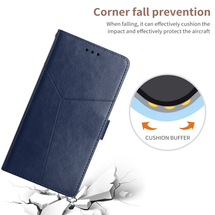 For iPhone 16 HT01 Y-shaped Pattern Flip Leather Phone Case(Blue)