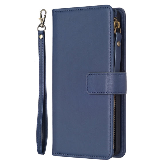 For Google Pixel 7a 9 Card Slots Zipper Wallet Leather Flip Phone Case(Blue)