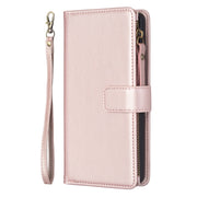 For Google Pixel 7a 9 Card Slots Zipper Wallet Leather Flip Phone Case(Rose Gold)