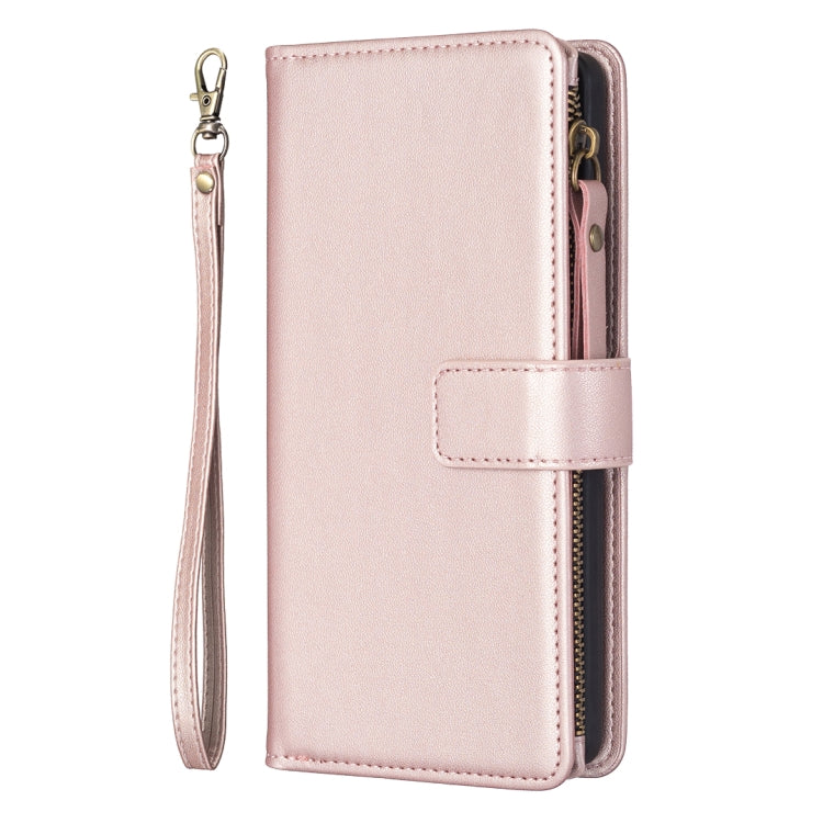 For Google Pixel 7a 9 Card Slots Zipper Wallet Leather Flip Phone Case(Rose Gold)