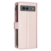 For Google Pixel 7a 9 Card Slots Zipper Wallet Leather Flip Phone Case(Rose Gold)