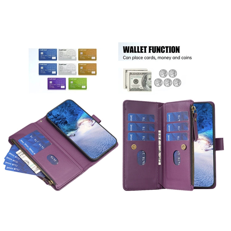 For Google Pixel 7 Pro 9 Card Slots Zipper Wallet Leather Flip Phone Case(Dark Purple)