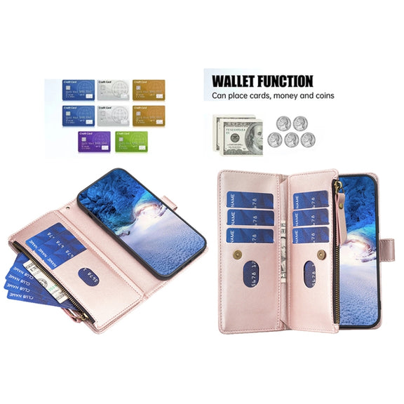 For Google Pixel 7 Pro 9 Card Slots Zipper Wallet Leather Flip Phone Case(Rose Gold)