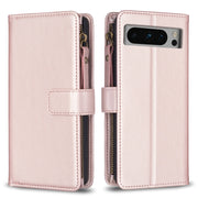 For Google Pixel 8 Pro 9 Card Slots Zipper Wallet Leather Flip Phone Case(Rose Gold)