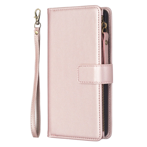 For Google Pixel 8 Pro 9 Card Slots Zipper Wallet Leather Flip Phone Case(Rose Gold)