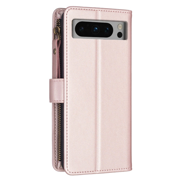 For Google Pixel 8 Pro 9 Card Slots Zipper Wallet Leather Flip Phone Case(Rose Gold)