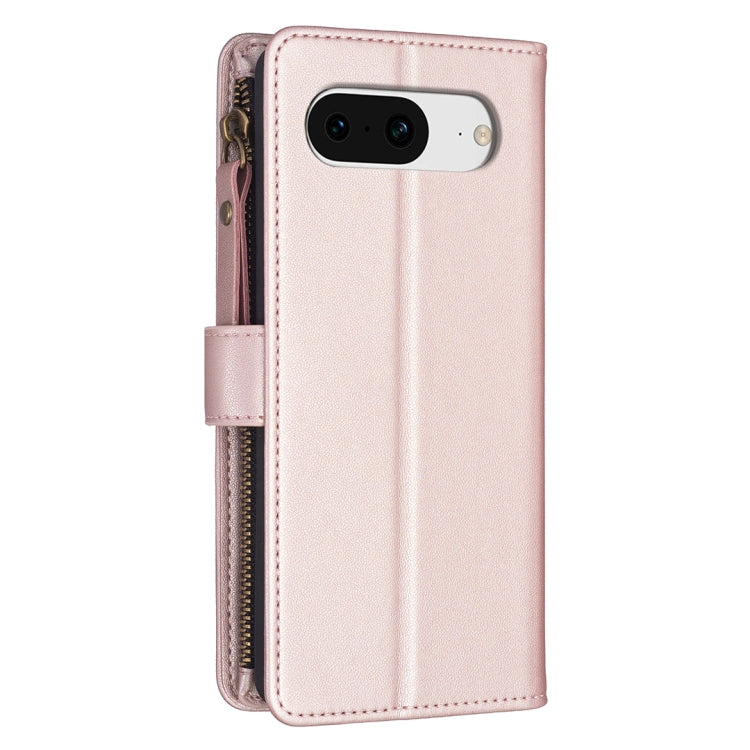 For Google Pixel 8 9 Card Slots Zipper Wallet Leather Flip Phone Case(Rose Gold)