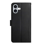 For iPhone 16 Plus Genuine Leather Fingerprint-proof Flip Phone Case(Black)
